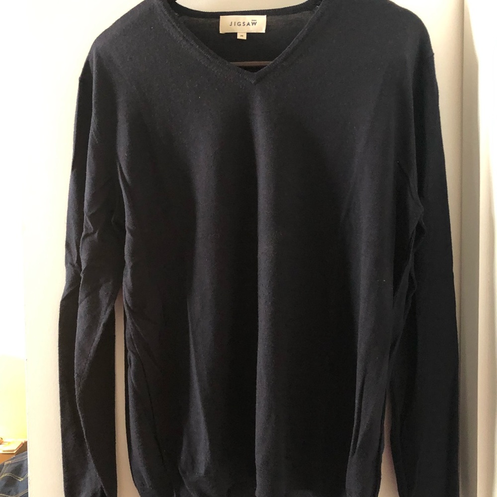 Navy blue merino wool Jigsaw sweater- size M